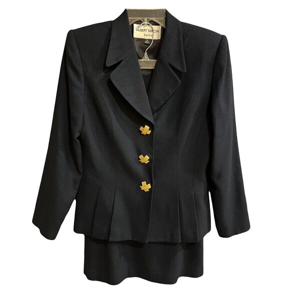 ALBERT NIPON Vintage Peplum Jacket Pencil Skirt Wool Gold Buttons Career Sz 8 - Picture 1 of 15